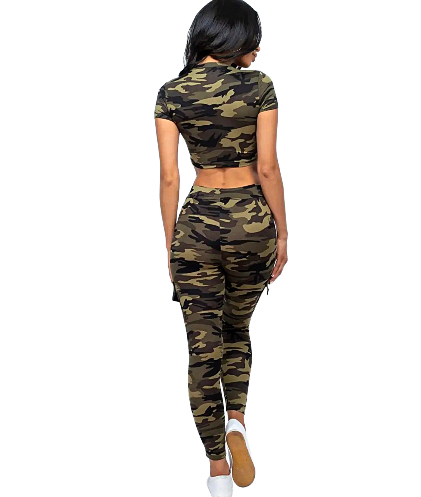 Cut-out Cropped Top & Cargo Pants Set Print