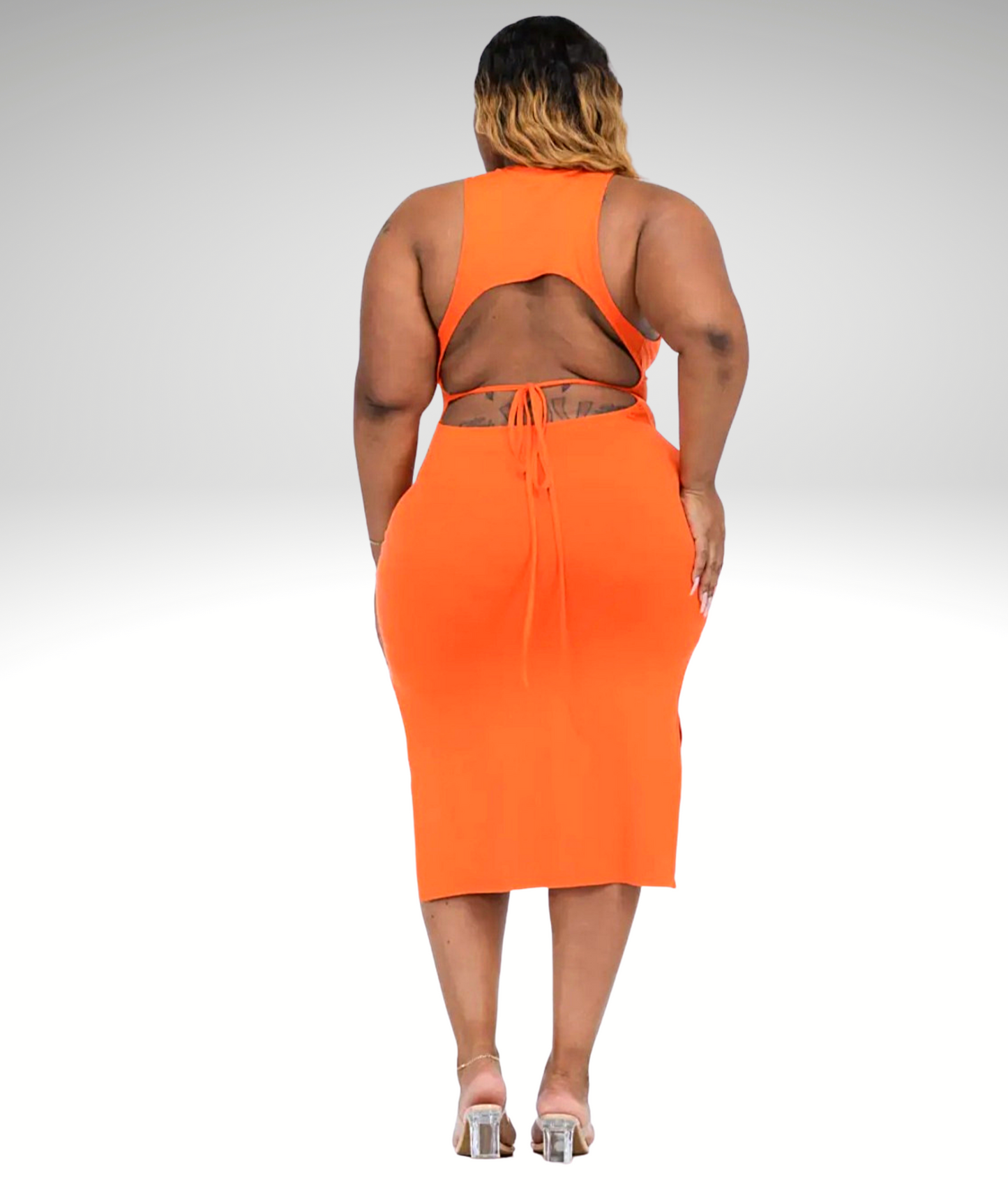 Plus Size Cut Out Back Split Thigh Dress Orange