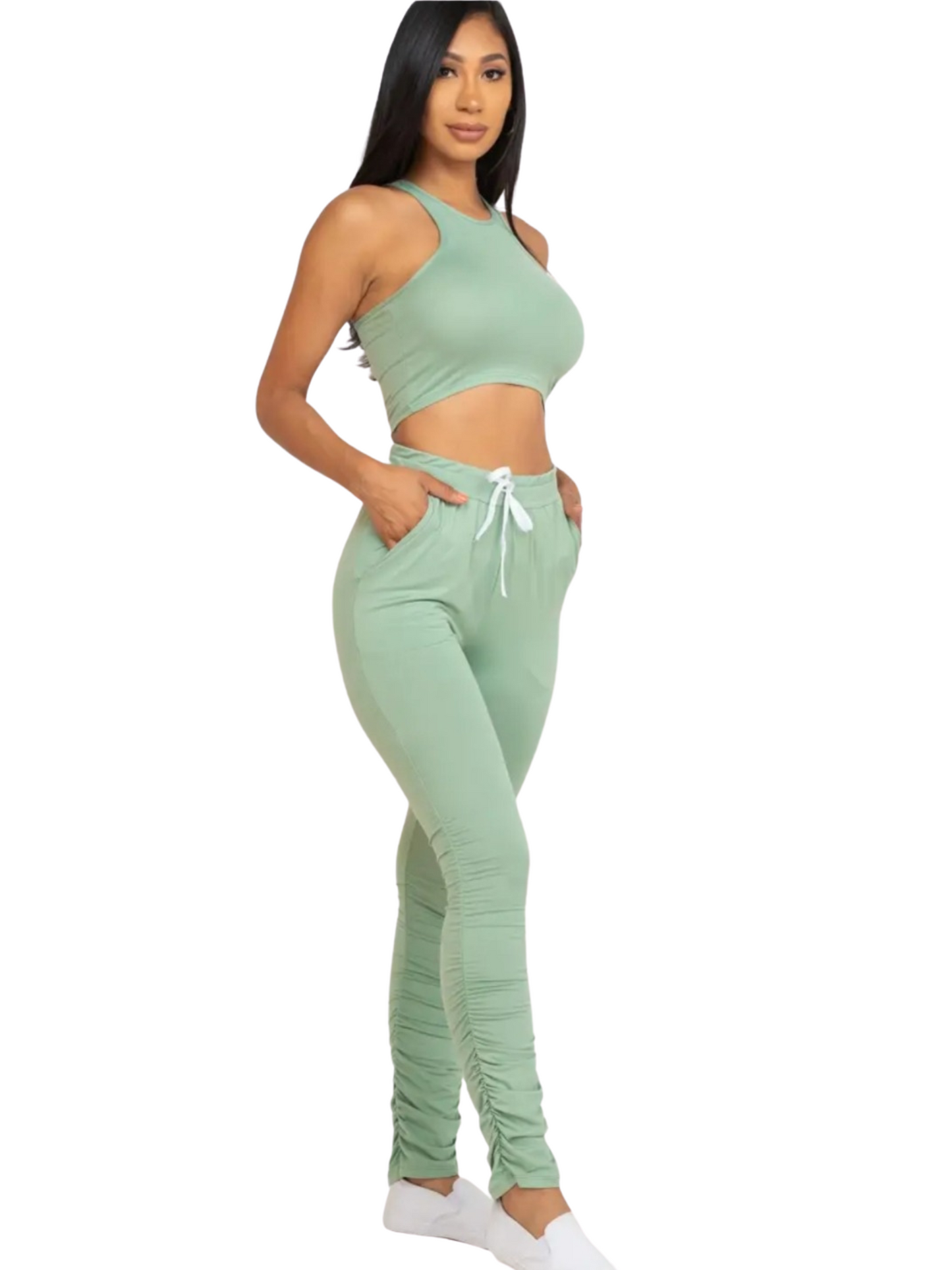 Sleeveless Crop Top & elastic waistband Pants Set