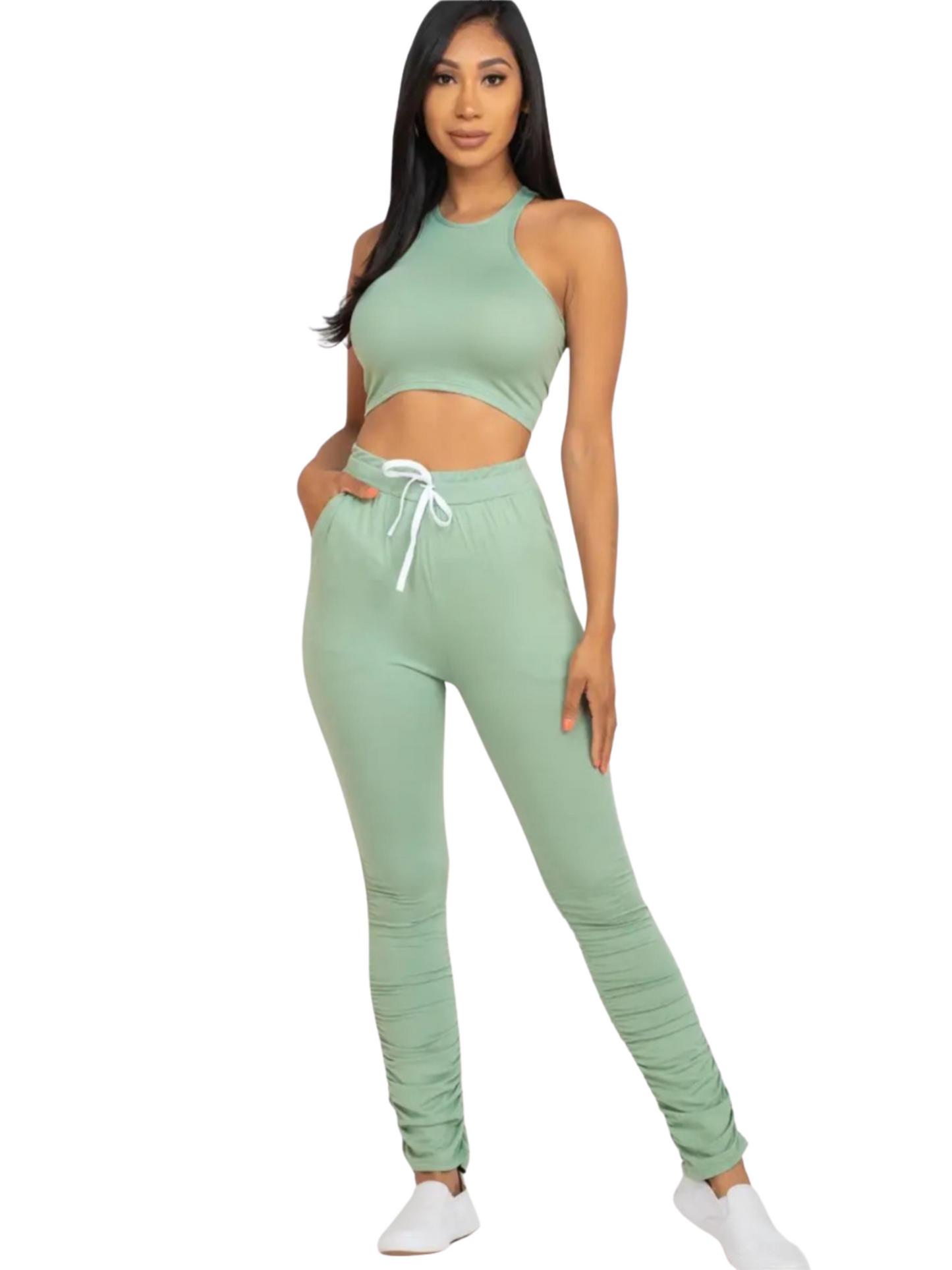 Sleeveless Crop Top & elastic waistband Pants Set