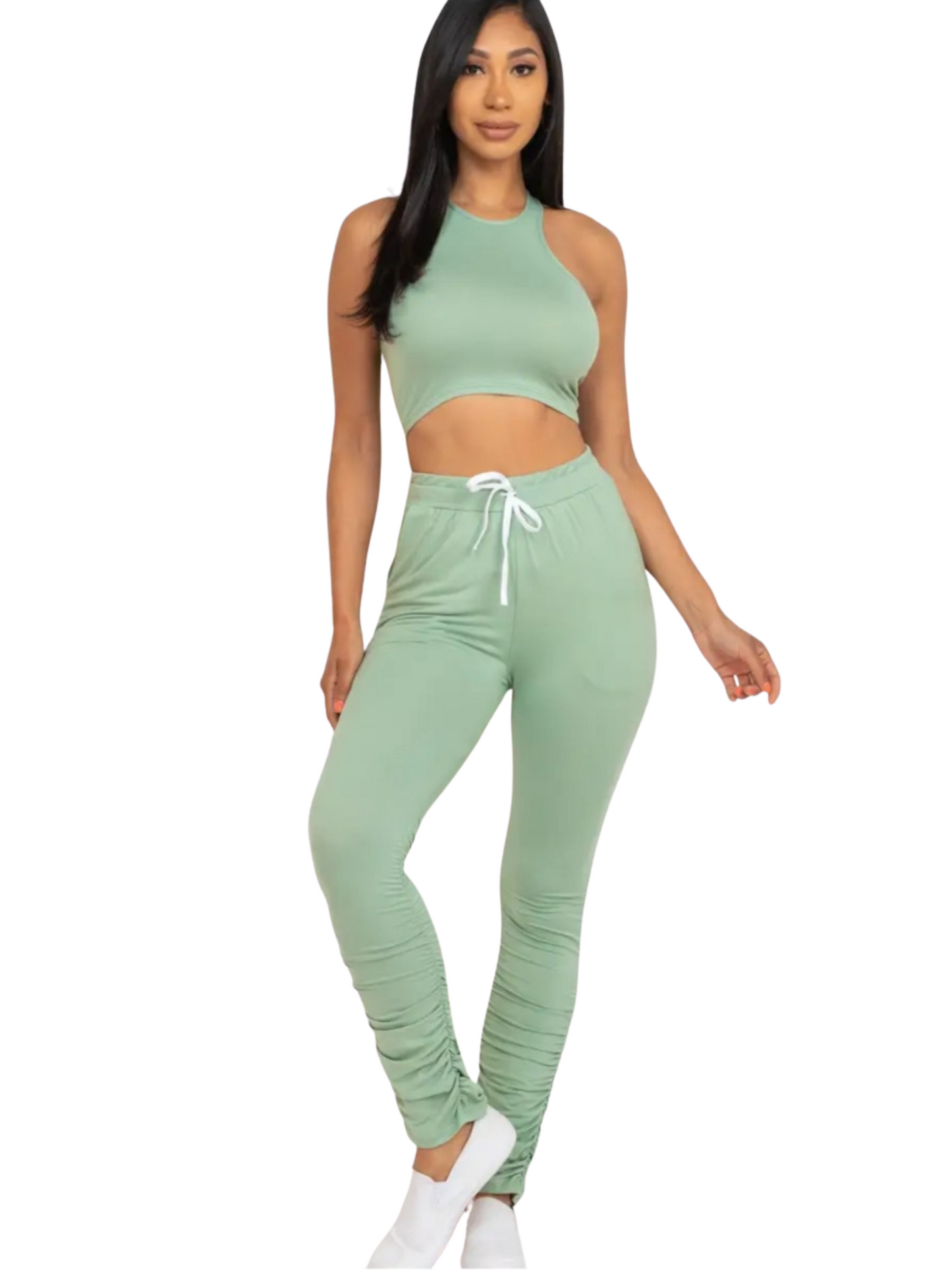 Sleeveless Crop Top & elastic waistband Pants Set