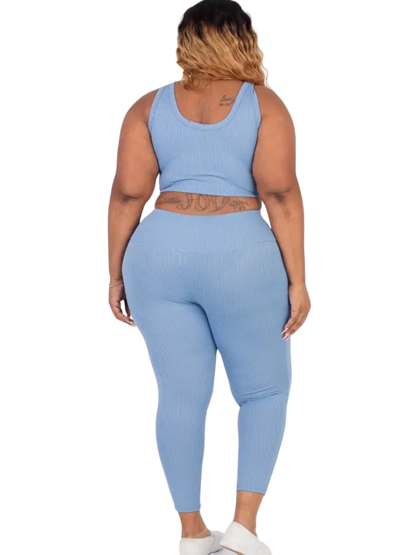 Plus Size Ribbed Crop Top & Leggings Set Cloud