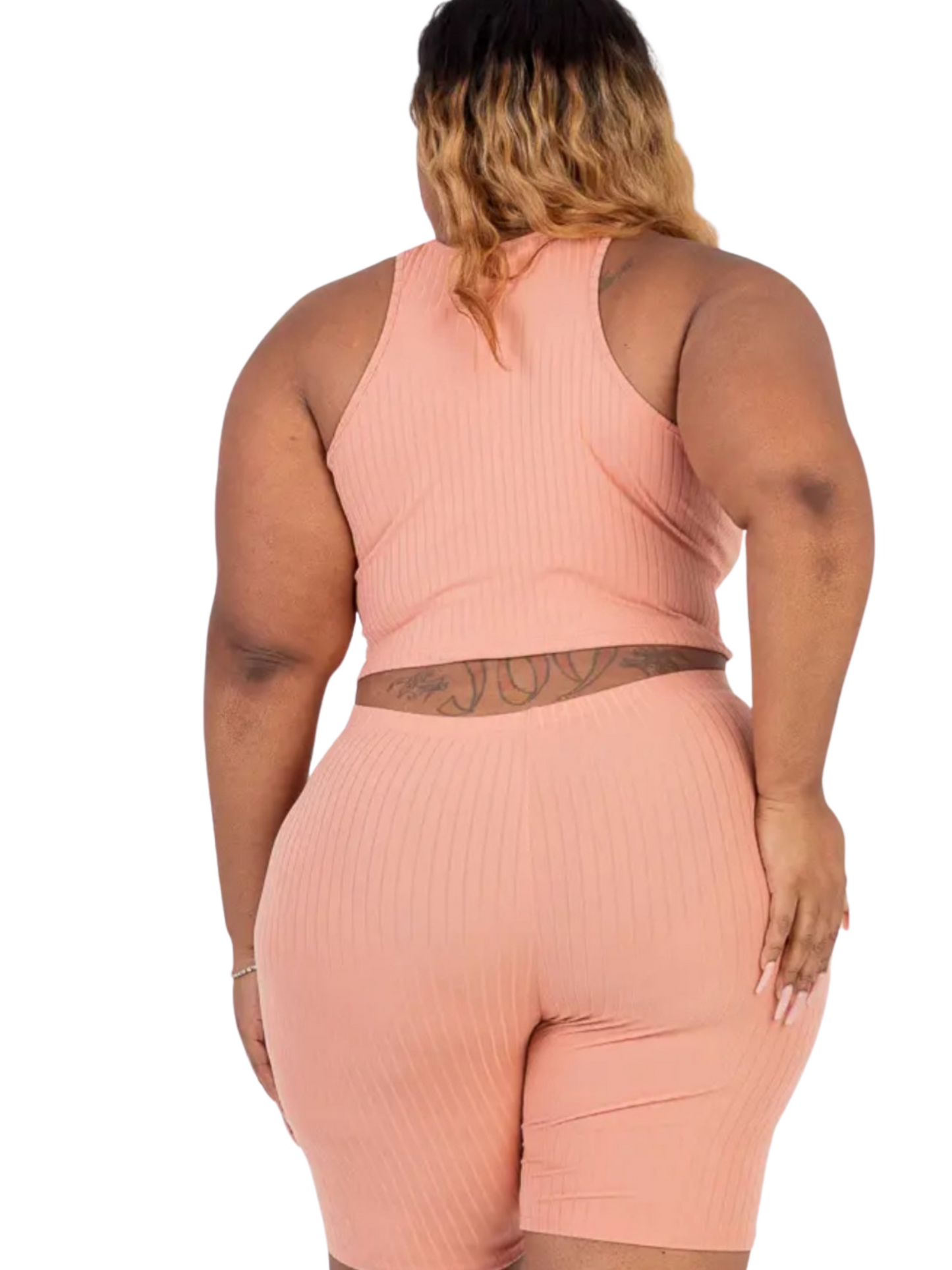 Plus Size Ribbed Cropped Tank Top and Biker Shorts Set