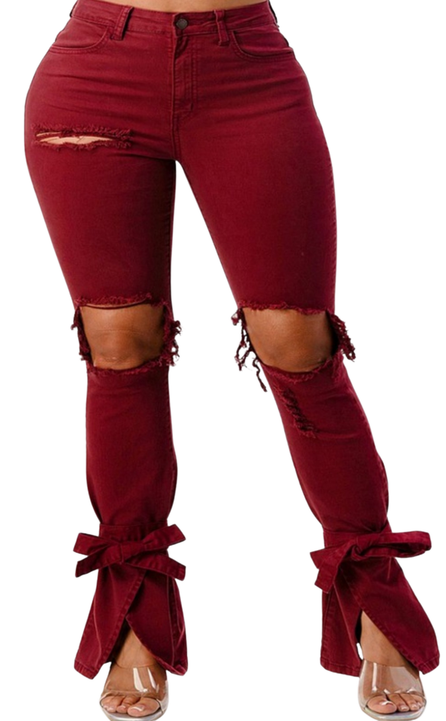 Plus Size High Rise Destroyed Ankle Tied Jeans