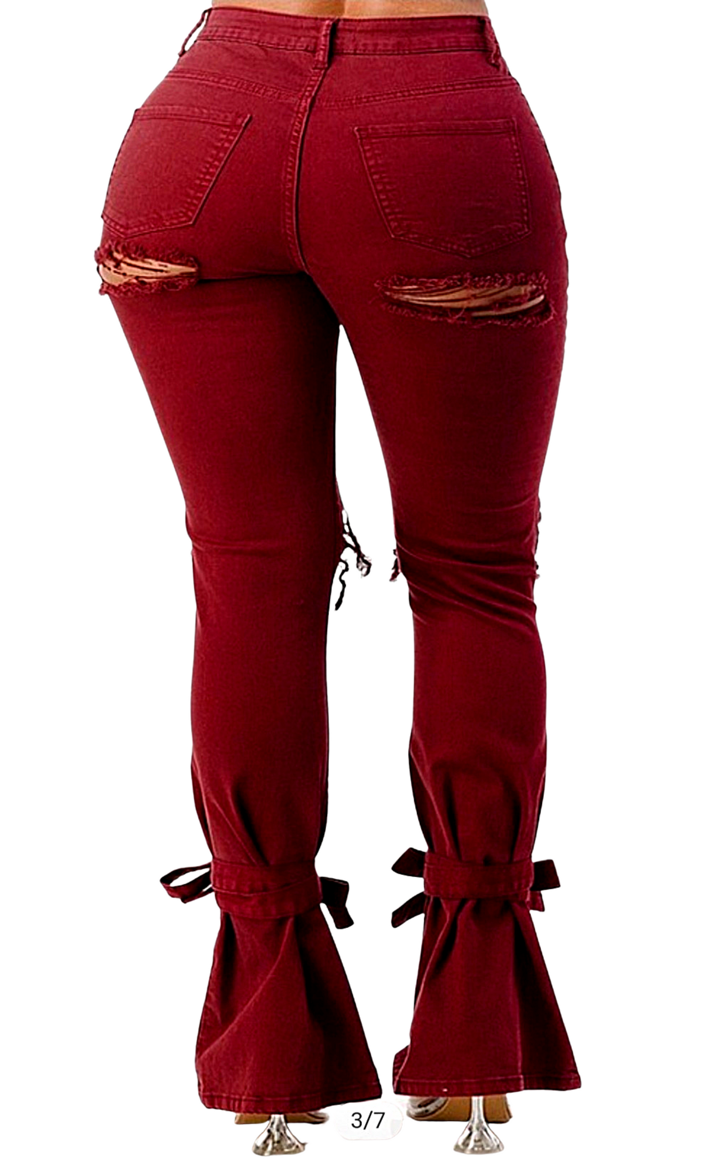 Plus Size High Rise Destroyed Ankle Tied Jeans