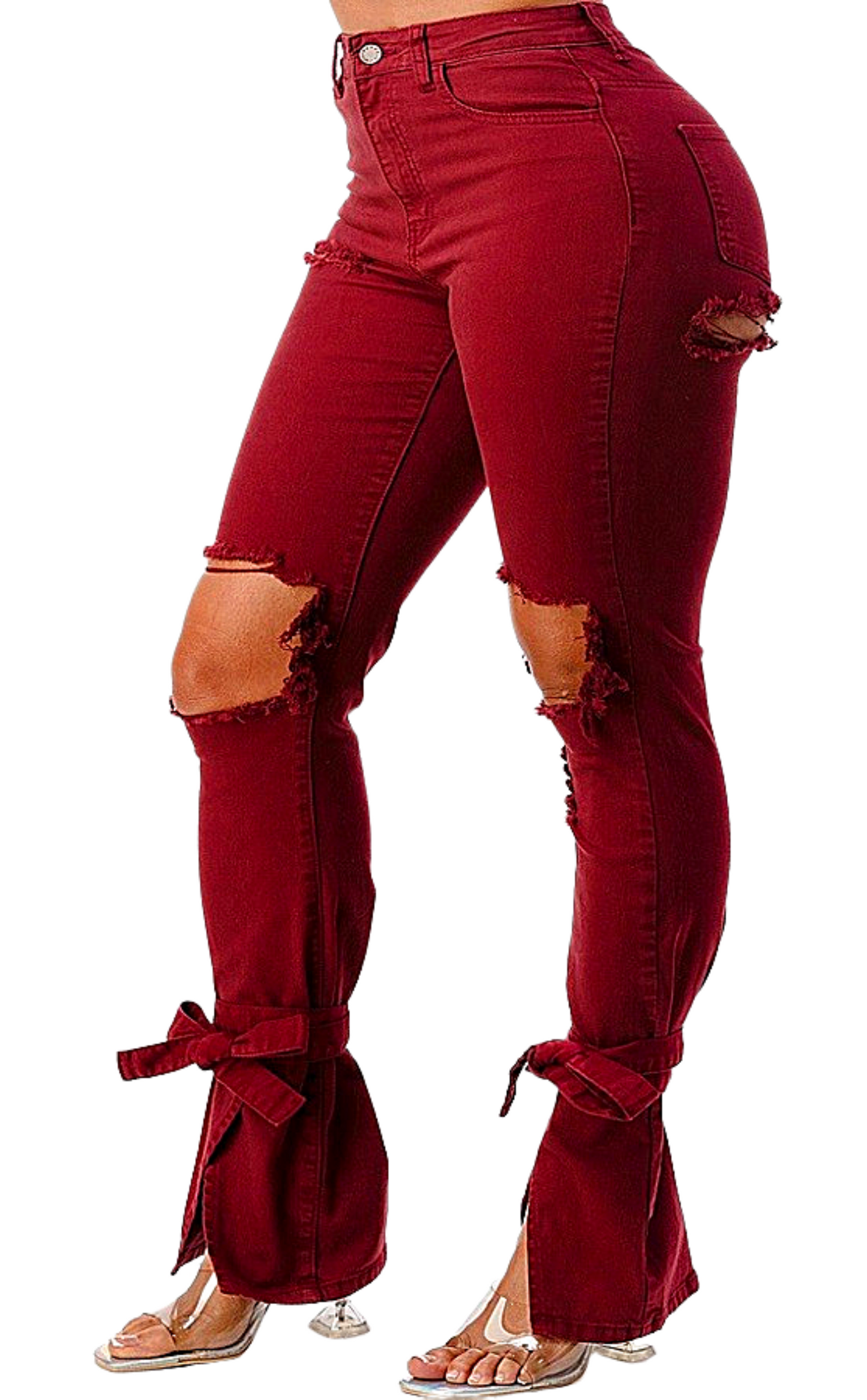 Plus Size High Rise Destroyed Ankle Tied Jeans