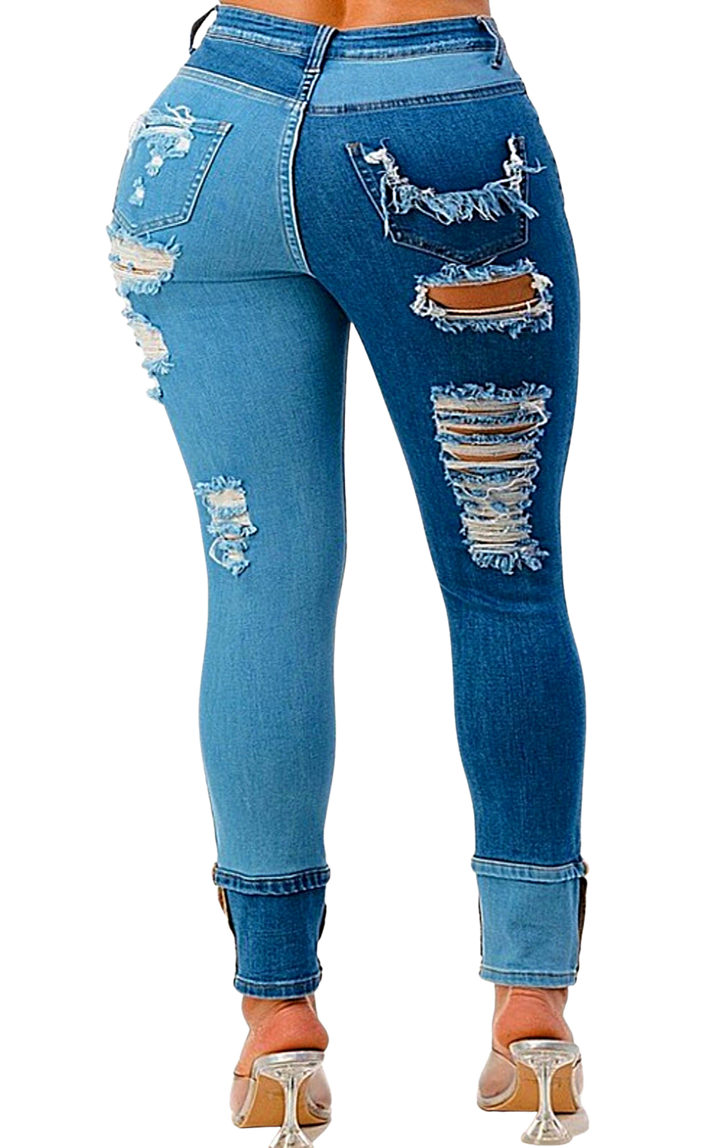 Plus Size High Rise Patchwork Skinny Jeans