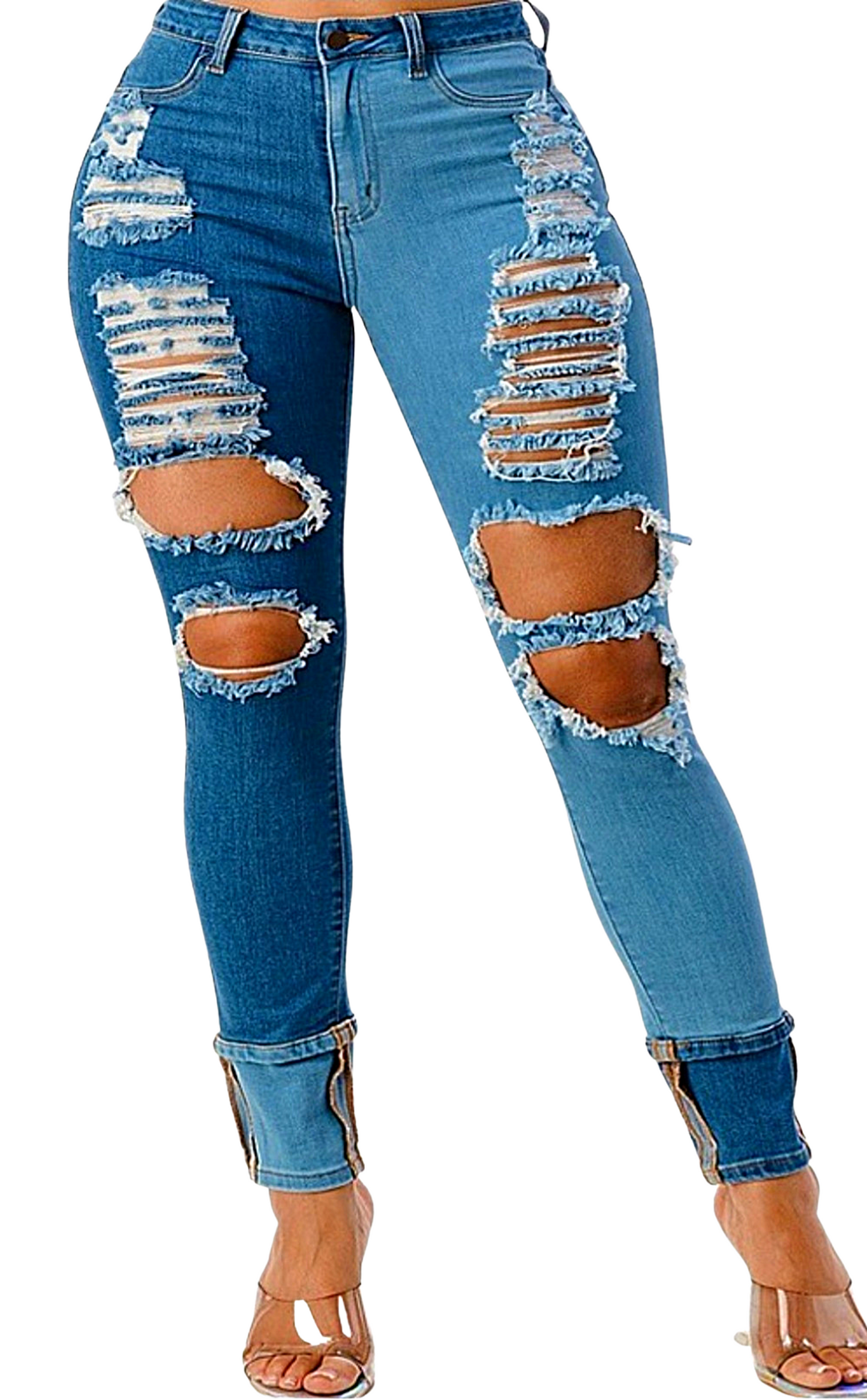 Plus Size High Rise Patchwork Skinny Jeans