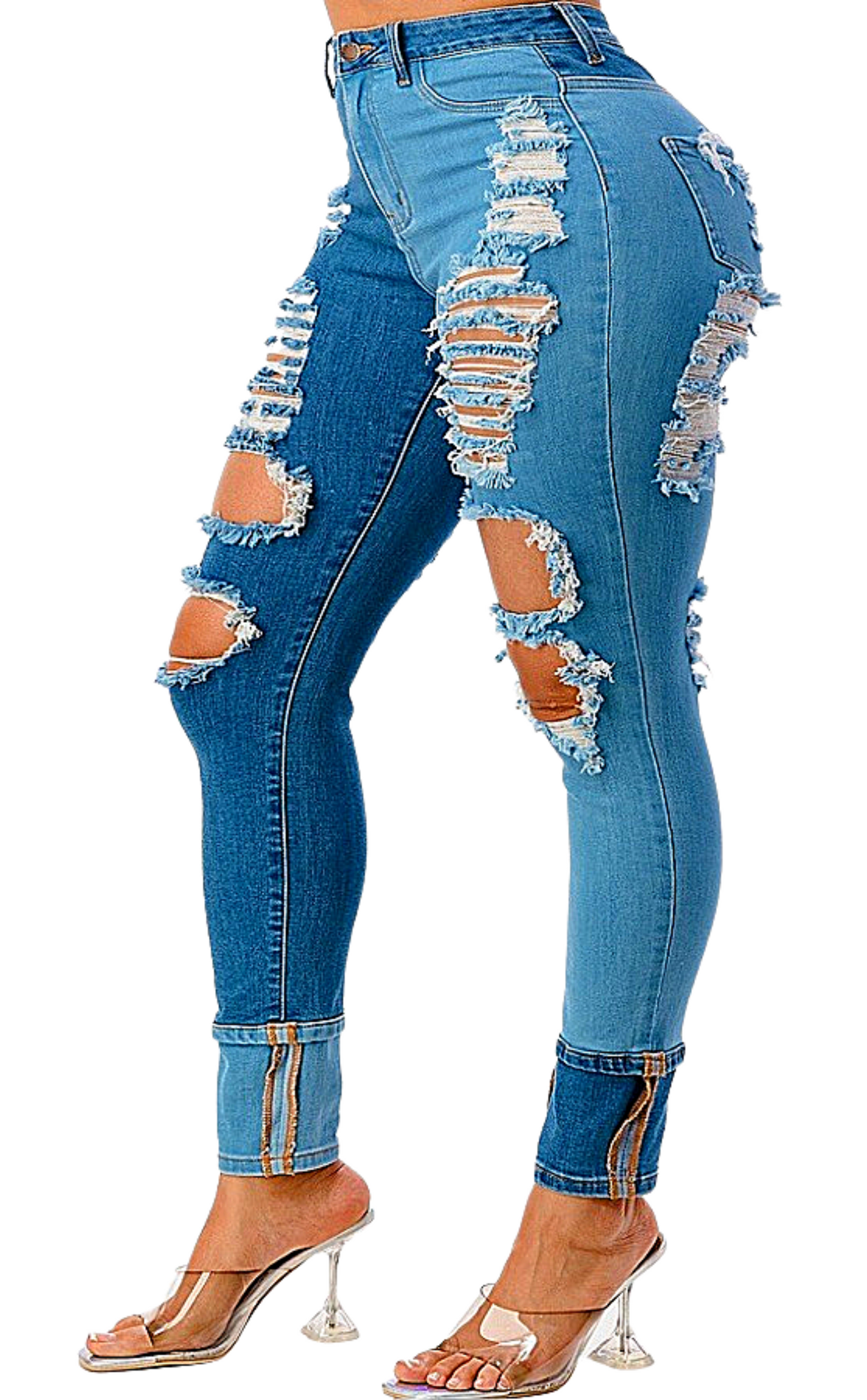 Plus Size High Rise Patchwork Skinny Jeans