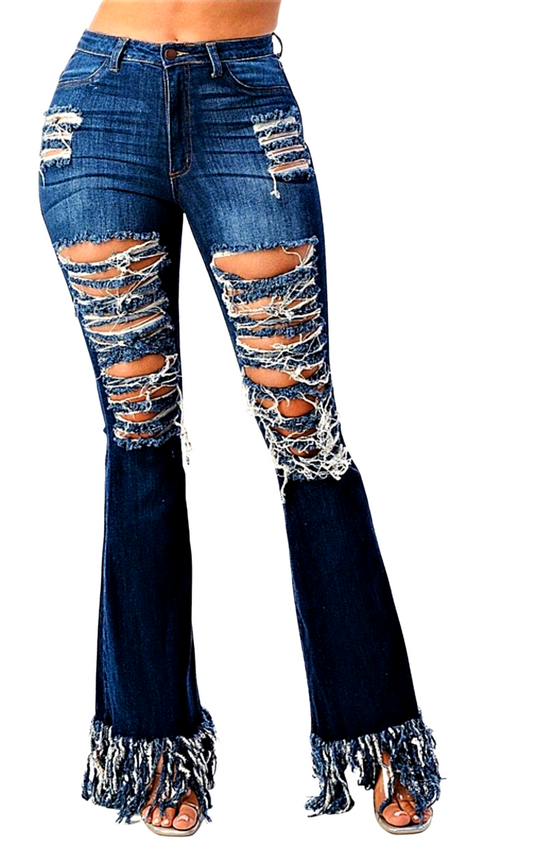 High Rise Destroyed Flare Jeans