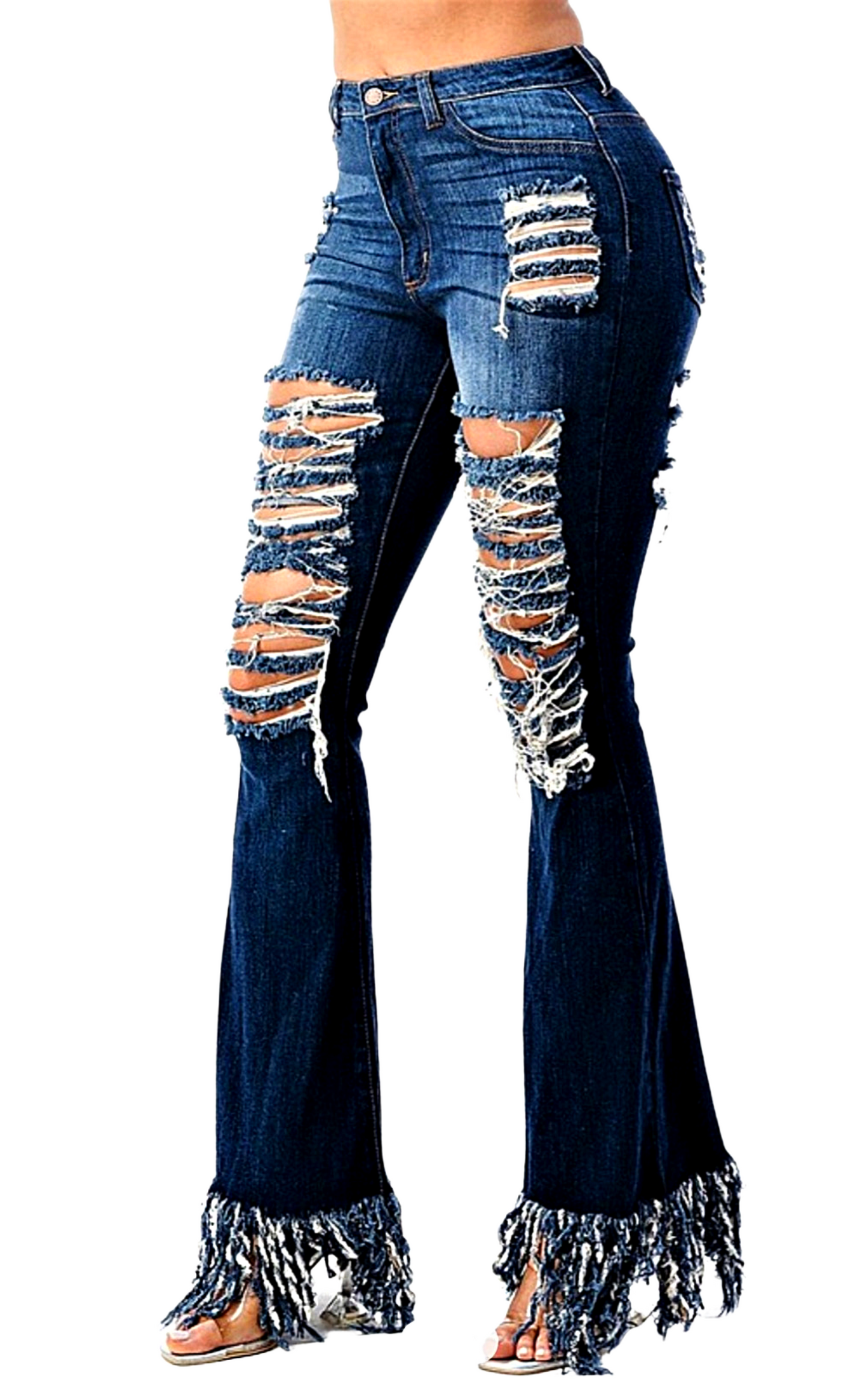 High Rise Destroyed Flare Jeans