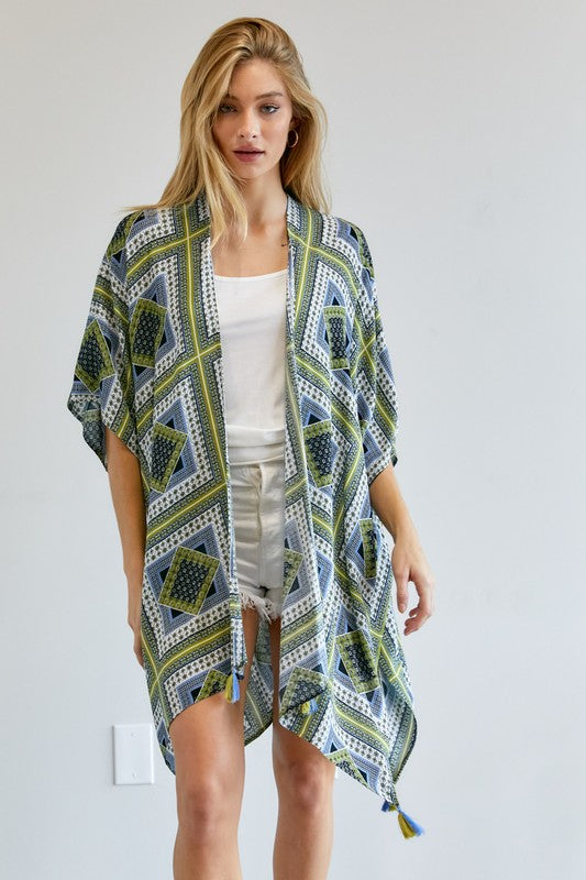 PRINTED SHORT SLEEVE LOOSE KIMONO