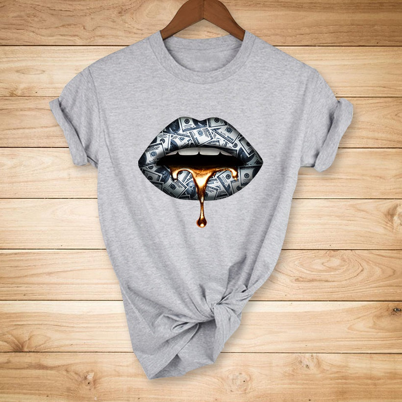 U.S Dollar Lip Dripping Print T shirt