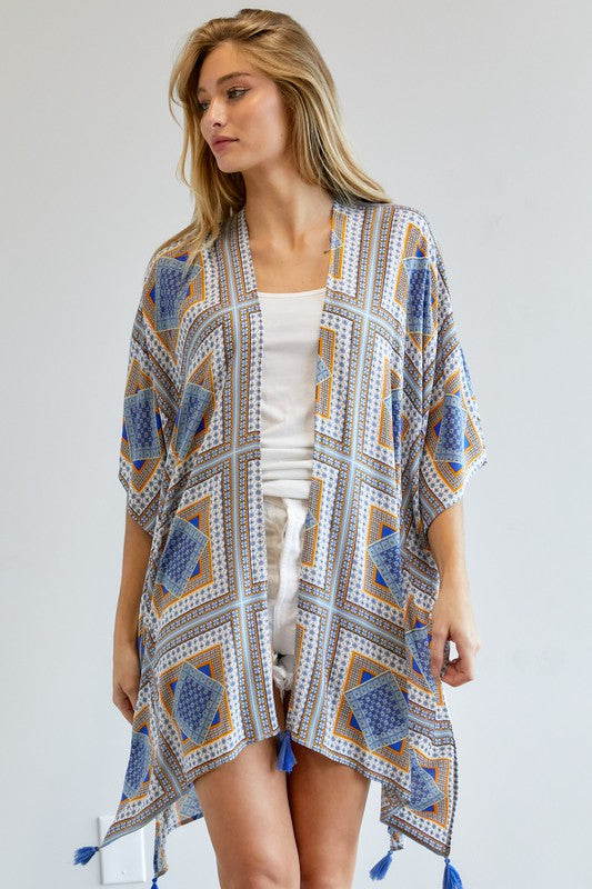 PRINTED SHORT SLEEVE LOOSE KIMONO