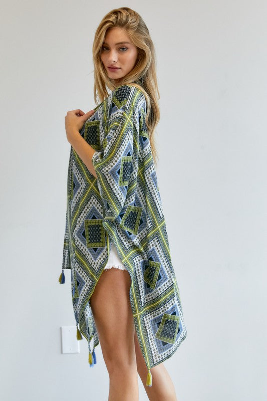 PRINTED SHORT SLEEVE LOOSE KIMONO