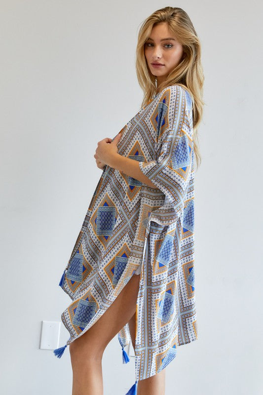 PRINTED SHORT SLEEVE LOOSE KIMONO